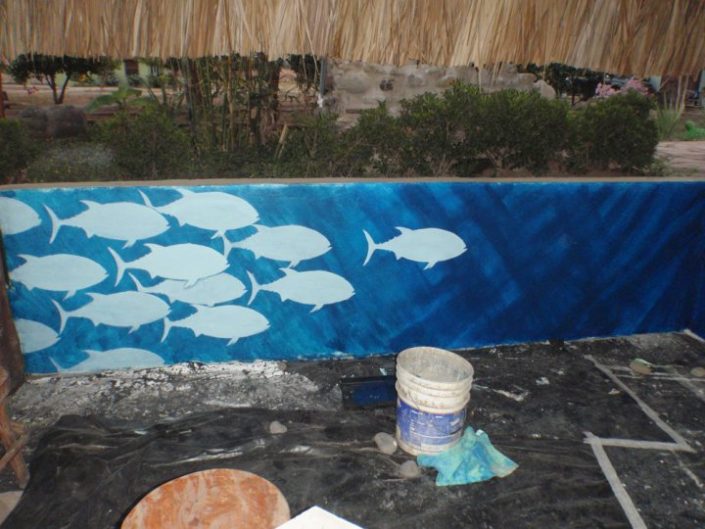 Stencil outlines of tuna school