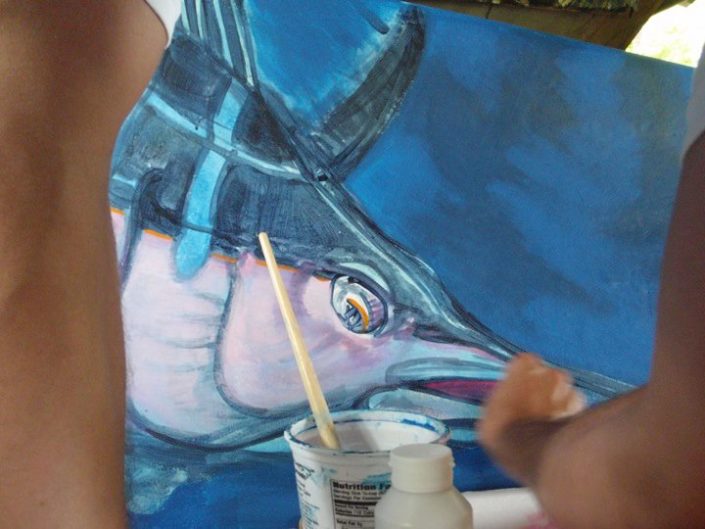 Abby adding color washes to marlin