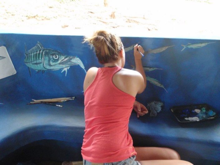 Abby hand detailing the ballyhoo and mahi